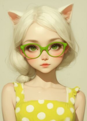 Adorable Anime Cat Girl Art Print - Premium Wooden Framed Poster. Ready to Hang.