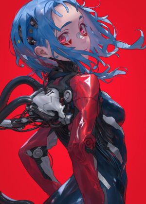 Cyberpunk Anime Girl Healing Art Print - Premium Wooden Framed Poster. Ready to Hang.