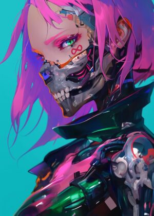 Cyberpunk Anime Girl: Neon Dreams - Premium Wooden Framed Poster. Ready to Hang.