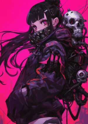 Cyberpunk Anime Girl Art Print - Premium Wooden Framed Poster. Ready to Hang.