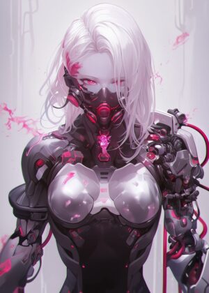 Cyberpunk Anime Girl: Ready to Kill - Premium Wooden Framed Poster. Ready to Hang.