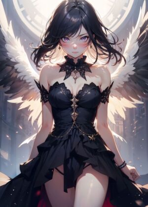 Dark Angel Anime Girl Art Print - Premium Wooden Framed Poster. Ready to Hang.