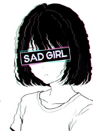 Sad Girl Anime Glitch Art Print - Premium Wooden Framed Poster. Ready to Hang.