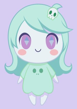 Sweet Chibi Ghost Art Print - Premium Wooden Framed Poster. Ready to Hang.