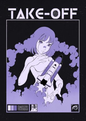 Cosmic Takeoff: Anime Space Art Print - Premium Wooden Framed Poster. Ready to Hang.