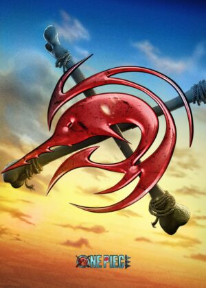 Fiery Fish Symbol Artwork: Arlong's Legacy - Premium Wooden Framed Poster. Ready to Hang.