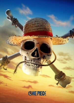 One Piece Jolly Roger Sunset Artwork - Premium Wooden Framed Poster. Ready to Hang.