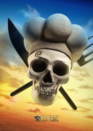 One Piece Sanji Skull Chef Hat Artwork - Premium Wooden Framed Poster. Ready to Hang.