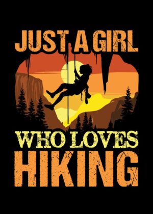 Just a Girl Who Loves Hiking: Sunset Climber Silhouette - Premium Wooden Framed Poster. Ready to Hang.