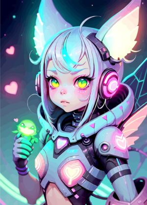 Cyber Fairy: Neon Dreams - Premium Wooden Framed Poster. Ready to Hang.