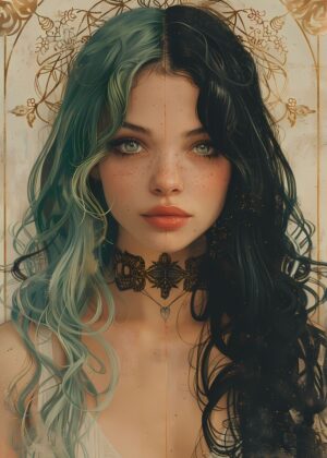 Vintage Young Goth Girl Art Print - Premium Wooden Framed Poster. Ready to Hang.