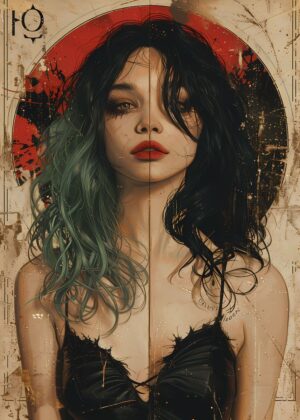 Vintage Goth Girl Art Print: Dark Beauty & Mystical Charm - Premium Wooden Framed Poster. Ready to Hang.