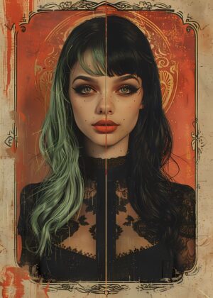 Vintage Young Goth Girl Art Print - Premium Wooden Framed Poster. Ready to Hang.
