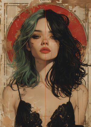 Vintage Young Goth Girl Art Print - Premium Wooden Framed Poster. Ready to Hang.
