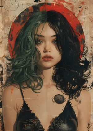 Vintage Young Goth Girl Art Print - Premium Wooden Framed Poster. Ready to Hang.