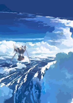 Sky Castle Anime Art Print: A Breathtaking Journey Above the Clouds - Premium Wooden Framed Poster. Ready to Hang.