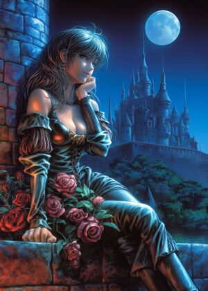 Fantasy Princess Romance: A Night at the Castle - Premium Wooden Framed Poster. Ready to Hang.