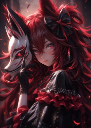 Sweet Assassin: Crimson Fox Spirit Art Print - Premium Wooden Framed Poster. Ready to Hang.