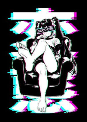 Good Girl Anime Glitch Art Print - Premium Wooden Framed Poster. Ready to Hang.