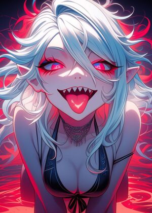 Seductive Demon Babe Art Print - Premium Wooden Framed Poster. Ready to Hang.