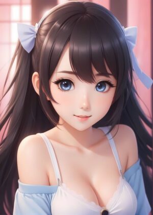 Adorable Anime Girl with Blue Eyes - Premium Wooden Framed Poster. Ready to Hang.