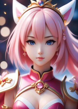Adorable Anime Girl: High-Quality Digital Art Print - Premium Wooden Framed Poster. Ready to Hang.