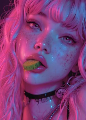 Neon Pink Serenade: Digital Art Print - Premium Wooden Framed Poster. Ready to Hang.
