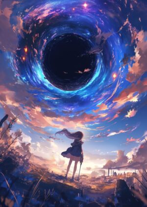 Black Hole World Anime Art Print - Premium Wooden Framed Poster. Ready to Hang.