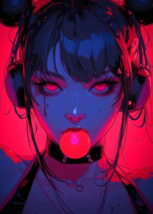 Neon Anime Girl Art Print - Premium Wooden Framed Poster. Ready to Hang.