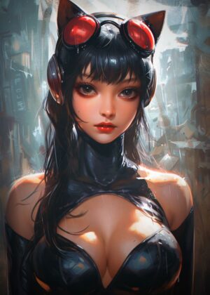 Kawaii Anime Girl in the Rain - Premium Wooden Framed Poster. Ready to Hang.