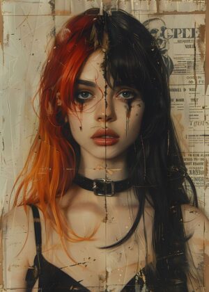 Dual Persona: A Gothic Portrait - Premium Wooden Framed Poster. Ready to Hang.