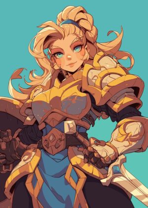 Brave Cartoon Paladin Girl Art Print - Premium Wooden Framed Poster. Ready to Hang.