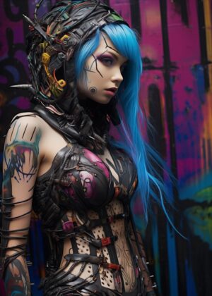 Cybergoth Babe No7: Futuristic Fashion Photography - Premium Wooden Framed Poster. Ready to Hang.