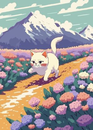Adorable Kitty in a Blooming Meadow - Premium Wooden Framed Poster. Ready to Hang.