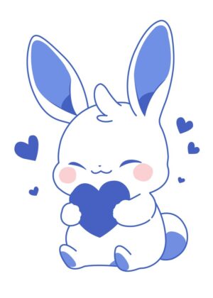 Adorable Bunny Holding Heart Illustration - Premium Wooden Framed Poster. Ready to Hang.