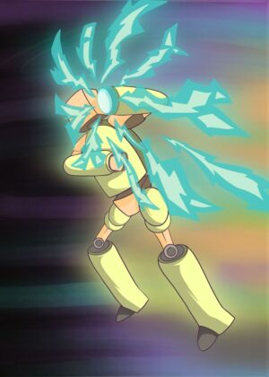 Electric Blue Robot Art Print - Premium Wooden Framed Poster. Ready to Hang.