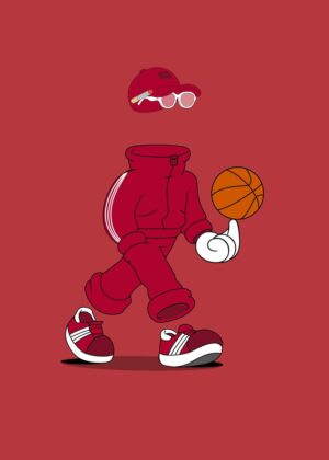 Red Boy: A Minimalist Streetwear Illustration - Premium Wooden Framed Poster. Ready to Hang.