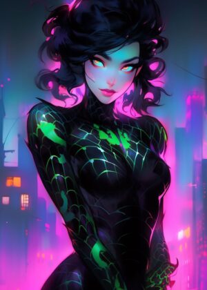 Cyberpunk Anime Girl Art Print - Premium Wooden Framed Poster. Ready to Hang.