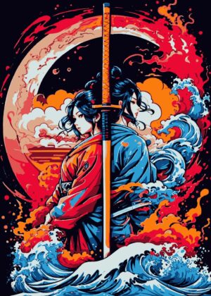 Samurai Geisha: A Fusion of Strength and Grace - Premium Wooden Framed Poster. Ready to Hang.
