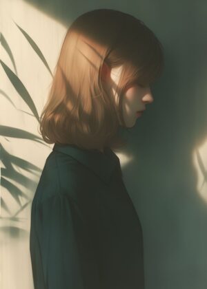 Sunlit Melancholy: Anime Girl Art Print - Premium Wooden Framed Poster. Ready to Hang.