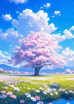 Blossom Solace: A Serene Springtime Escape - Premium Wooden Framed Poster. Ready to Hang.