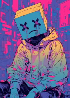 Sad Box: Neon Dreams Art Print - Premium Wooden Framed Poster. Ready to Hang.