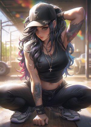 Street Style Anime Girl Art Print - Premium Wooden Framed Poster. Ready to Hang.