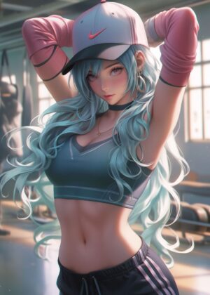 Anime Fitness Girl: Strength and Beauty - Premium Wooden Framed Poster. Ready to Hang.