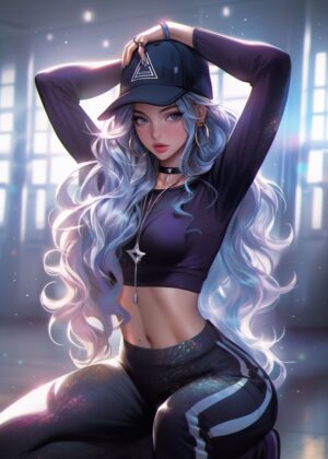 Anime Sport Girl: Dynamic Digital Art Print - Premium Wooden Framed Poster. Ready to Hang.