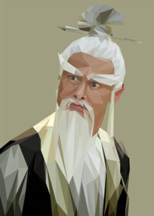 Master Pai Mei: A Low-Poly Tribute - Premium Wooden Framed Poster. Ready to Hang.
