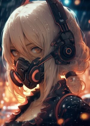 Cyberpunk Girl: Digital Art Print - Premium Wooden Framed Poster. Ready to Hang.