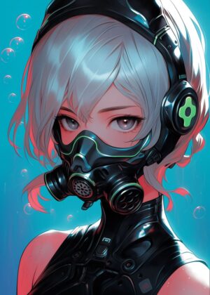 Cyberpunk Anime Girl: Futuristic Warrior Art Print - Premium Wooden Framed Poster. Ready to Hang.