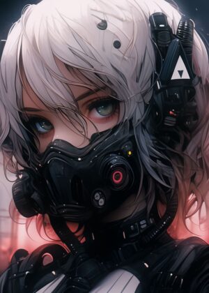 Cyberpunk Anime Girl: Futuristic Warrior Art Print - Premium Wooden Framed Poster. Ready to Hang.
