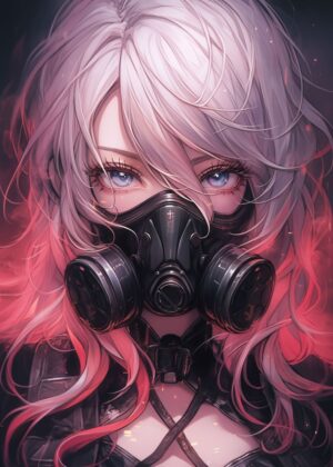 Anime Masked Girl: Digital Art Print - Premium Wooden Framed Poster. Ready to Hang.